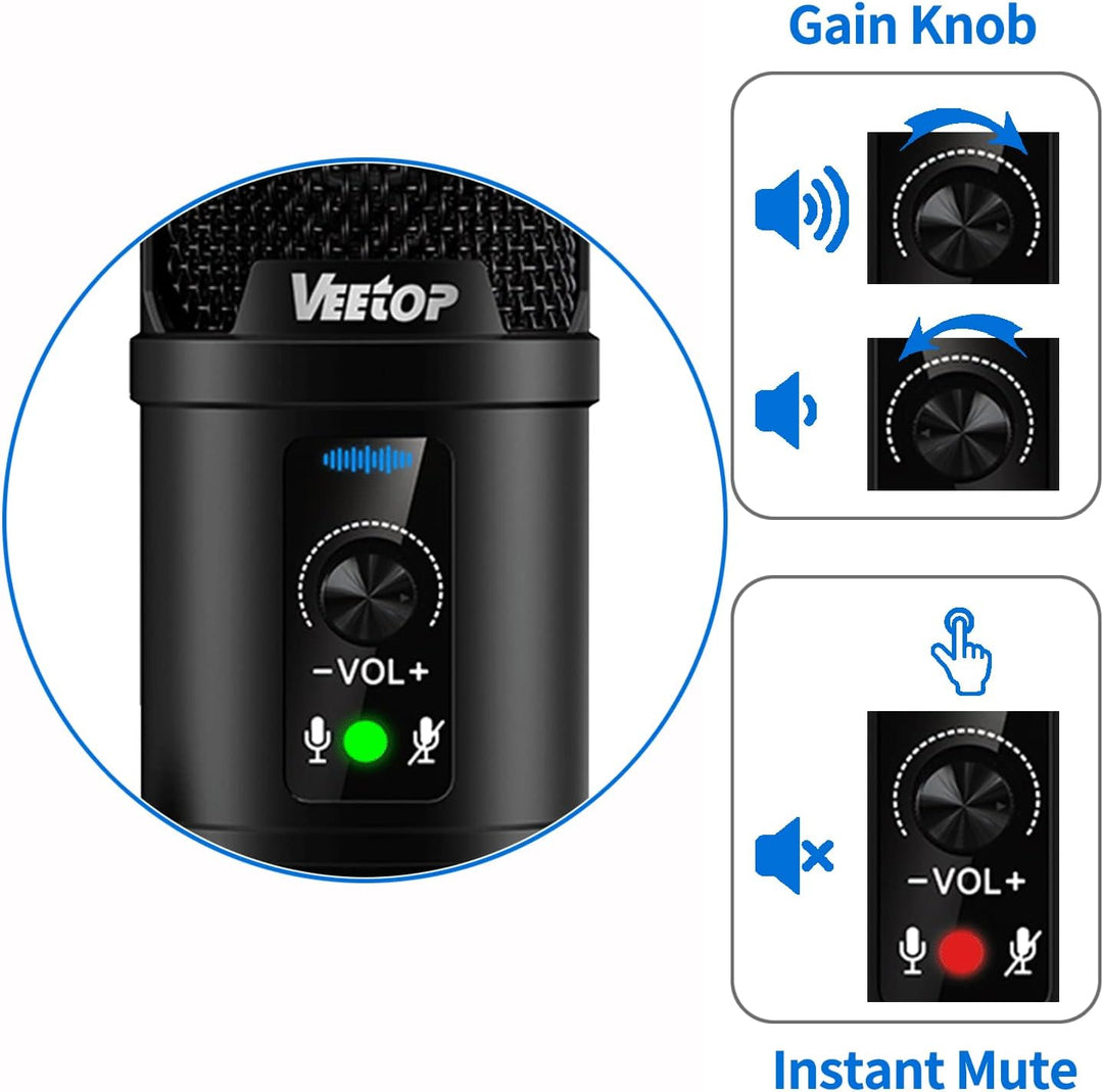 Veetop USB Mikrofon PC Microphone mit hochqualitativer 192 kHz 24 Bit Abtastrate Standmikrofon Konde