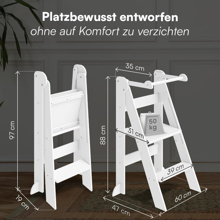 Bellabino Tay Lernturm ab 1 Jahr – Learning Tower 2-Fach höhenverstellbar &amp; klappbar – Lernstuhl in