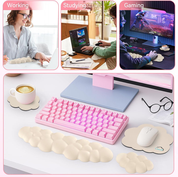 Memory‑Schaum Cloud Handballenauflage Tastatur‑Set, 4‑in‑1: Ergonomische Tastatur Handballenstütze &