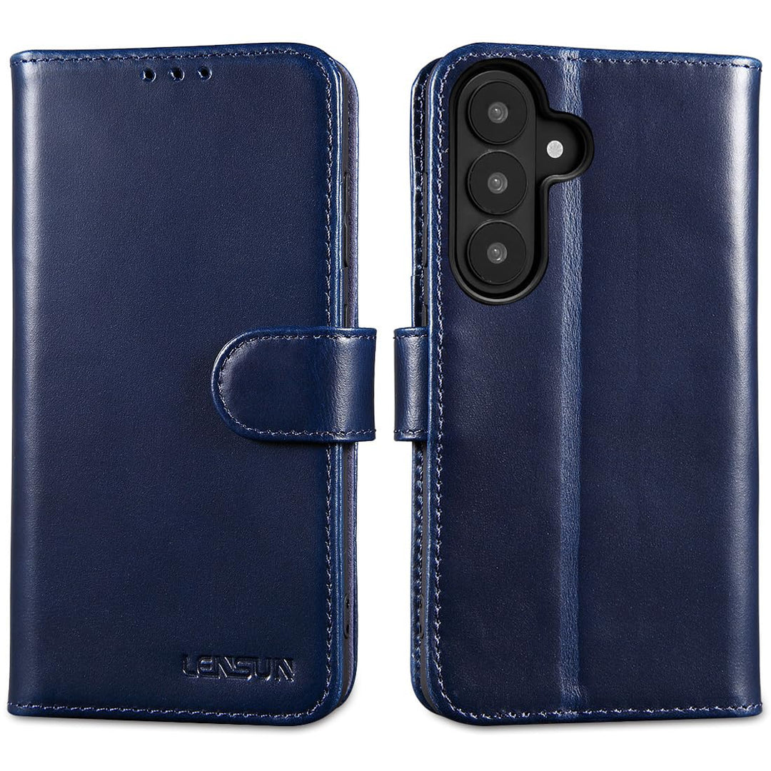 LENSUN Echtleder Handyhülle für Samsung Galaxy S26 5G, Lederhülle [Brieftasche][Bookstyle][Premium L