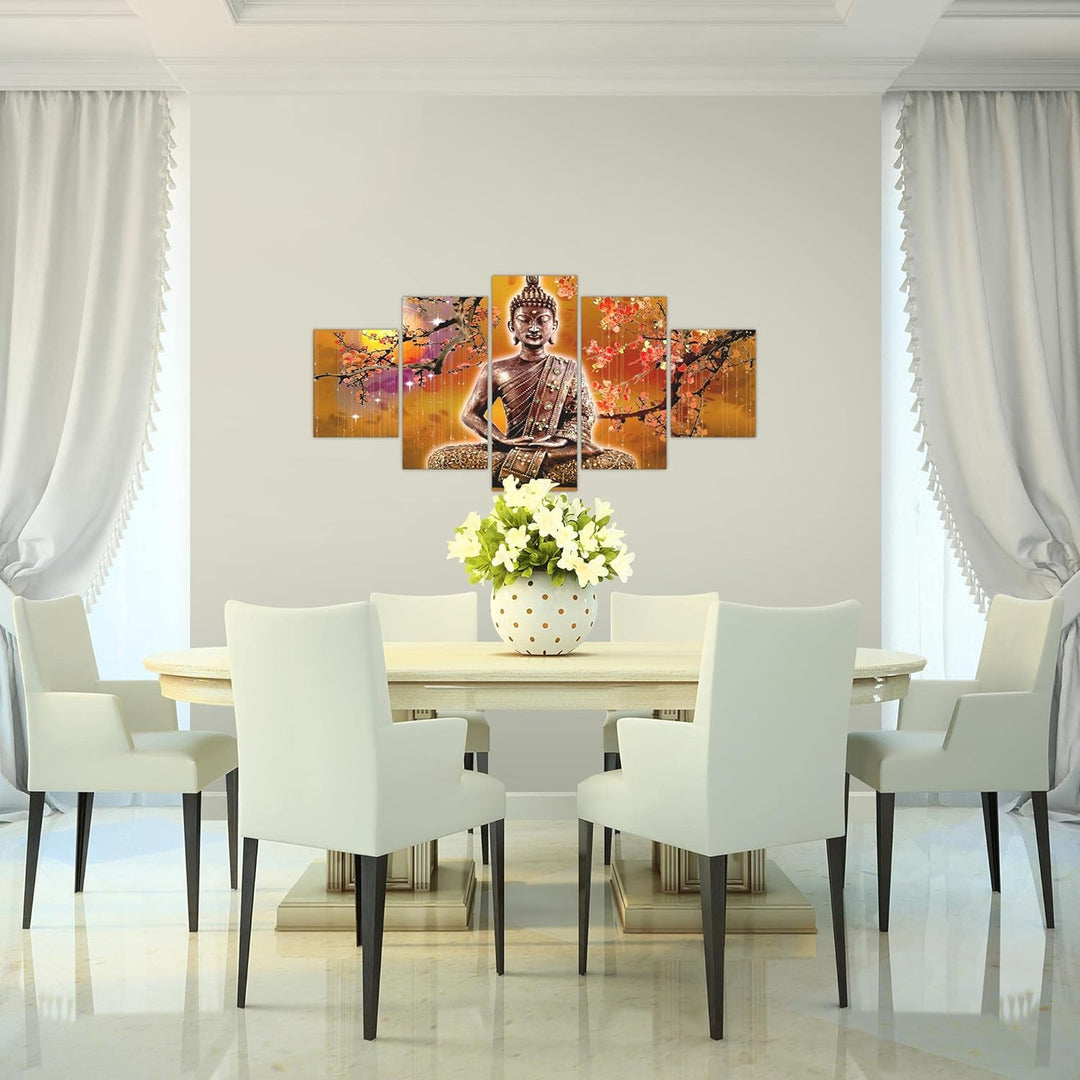 Runa Art Wandbilder Buddha Feng Shui 5 Teilig Bild auf Vlies Leinwand Deko Wohnzimmer Schlafzimmer W