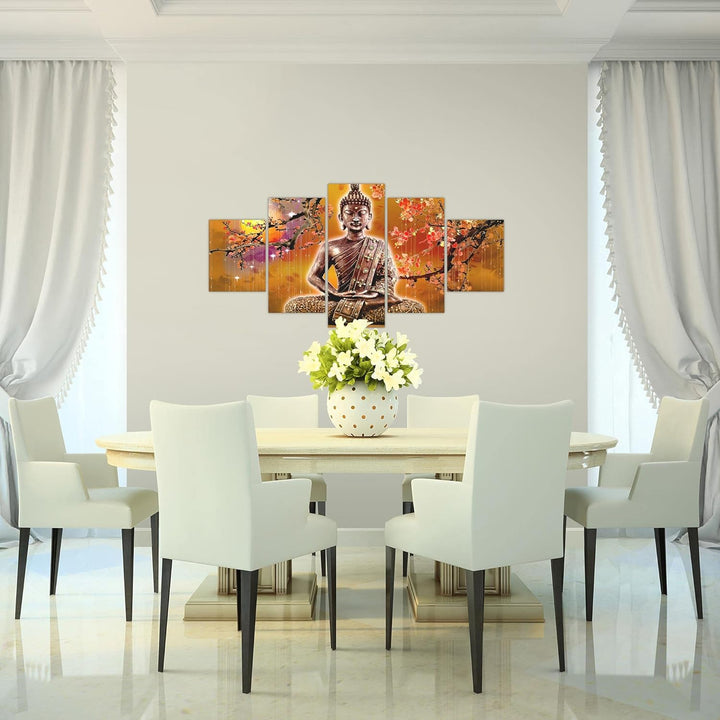 Runa Art Wandbilder Buddha Feng Shui 5 Teilig Bild auf Vlies Leinwand Deko Wohnzimmer Schlafzimmer W