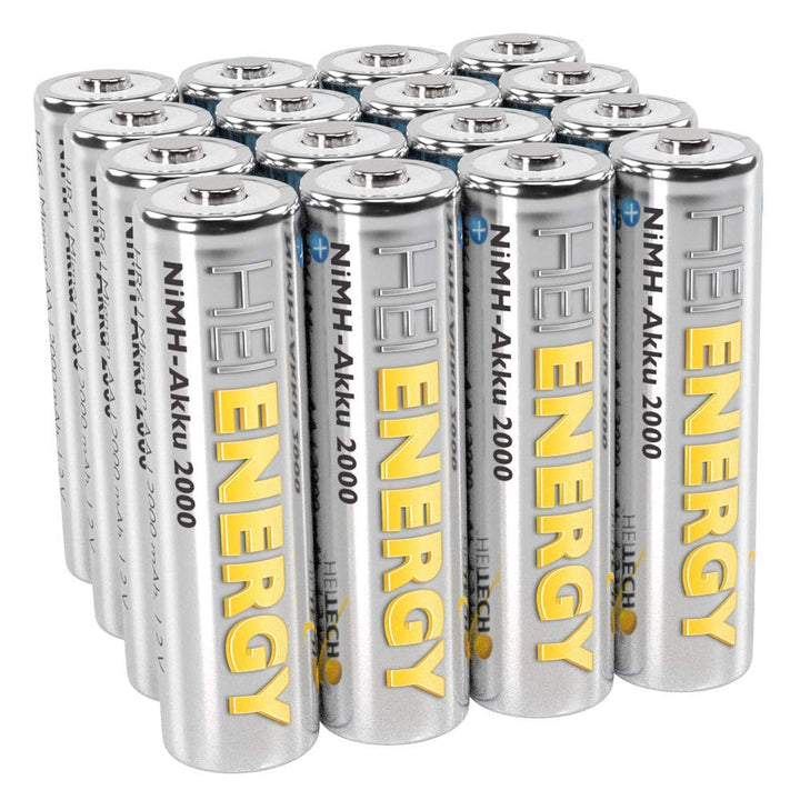 HEITECH AA Akku Mignon 2000 mAh 1,2V NiMH 16 Stück - Wiederaufladbare Batterien mit geringer Selbste