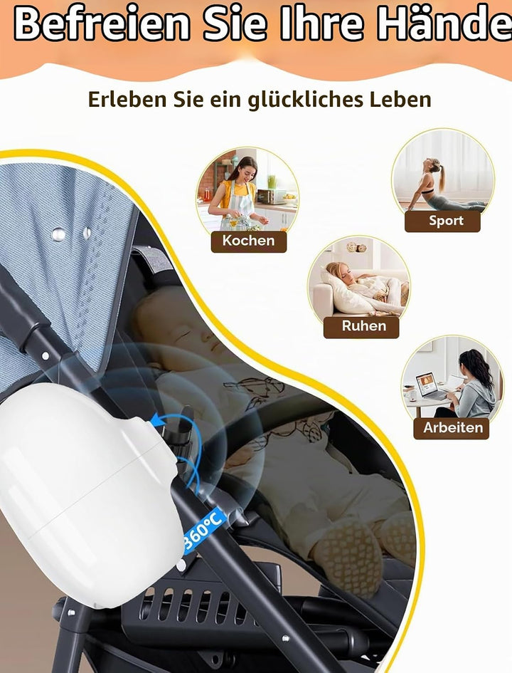 Kinderwagenschaukler, Einschlafhilfe Baby Wiederaufladbar (USB-C), 5 Einstellbare Schaukelintensität