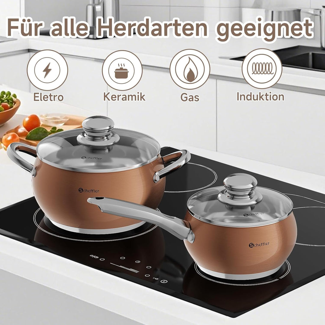 Topfset Scheffler 10tlg Induktions Töpfe Set, Edelstahl-Kochtopfset mit Deckel, Für alle Herdarten g