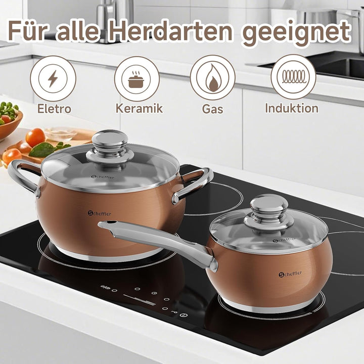 Topfset Scheffler 10tlg Induktions Töpfe Set, Edelstahl-Kochtopfset mit Deckel, Für alle Herdarten g