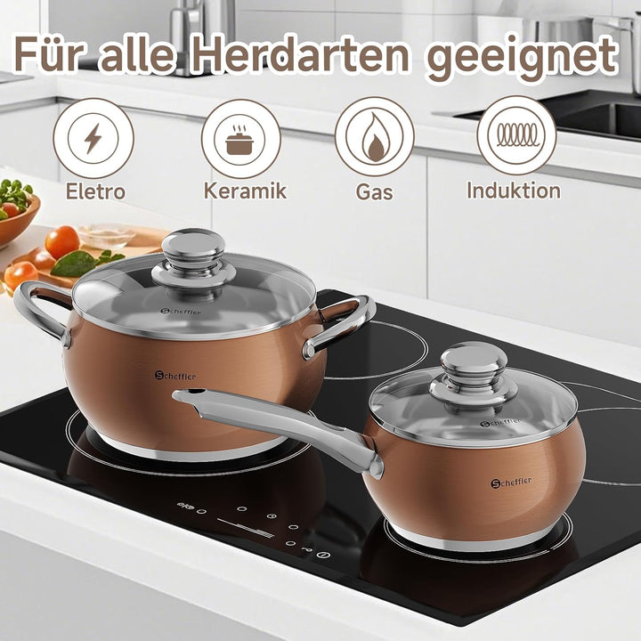 Scheffler Topfset Mit Deckel, 10tlg, Induktions, Für alle Herdarten | Edelstahl-Kochtopfset, 16/18/2