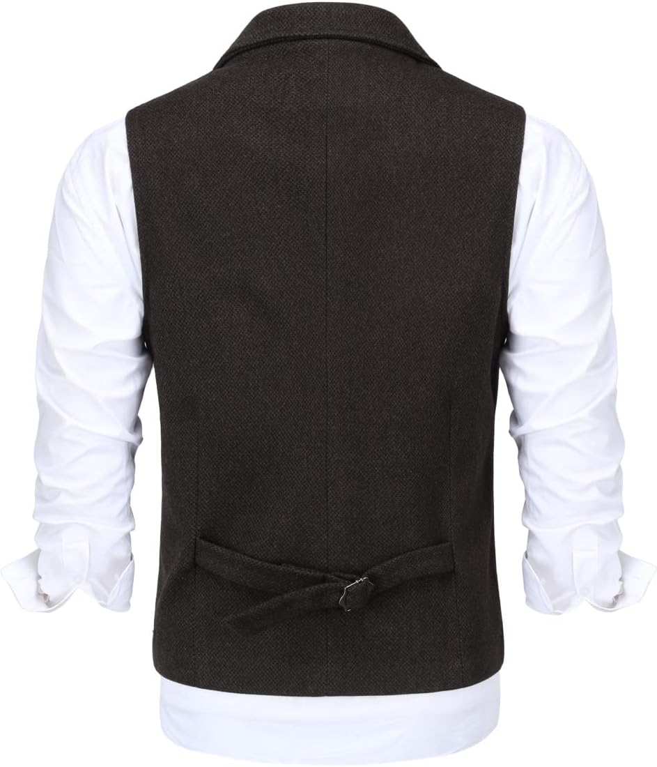 Allthemen Herren Weste Revers Tweed Wolle Anzugweste Formale Regular Fit Herrenweste Retro Business