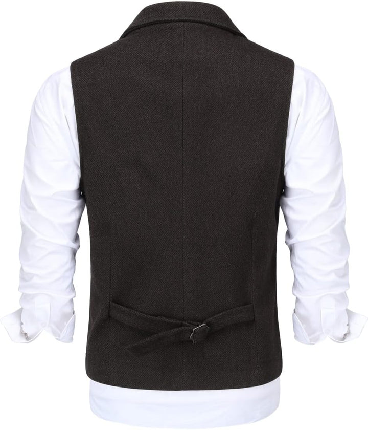 Allthemen Herren Weste Revers Tweed Wolle Anzugweste Formale Regular Fit Herrenweste Retro Business
