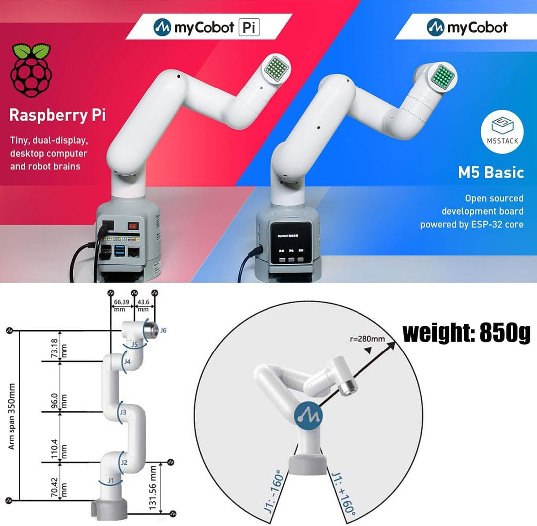 Elephant Robotics myCobot 280 Pi-kompatibler 6-Achsen-Roboterarm, kollaborativer, gelenkiger 6DOF-Me