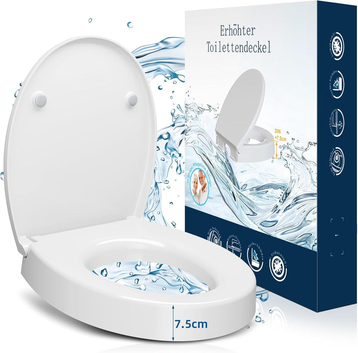 WC Sitzerhöhung 7.5cm inkl. Absenkautomatik für bequemes Sitzen&Aufstehen | Erhöhter Toilettensitz a