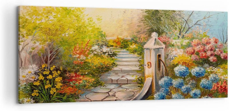 Wandbilder Dekoration Wohnzimmer Garten Blumen Sommer Panorama Bilder auf Leinwand 120x50cm Leinwand