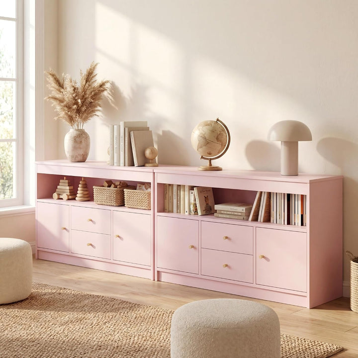 DREAMADE Spielzeug Regal, Kinderzimmer Möbel (Doppeltür, Rosa) | Kinderregal Spielzeugregal mit Schu