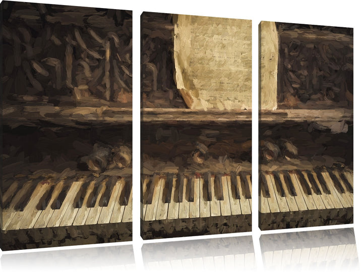 Pixxprint Antikes Klavier mit Notenblatt Pinsel Effekt 3-Teiler Leinwandbild 120x80 Bild auf Leinwan
