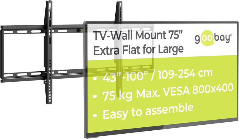 Goobay Wandhalterung 75 Zoll extra Flache Halterung für grosse Fernseher von 43 bis 100“ bis 75Kg ma