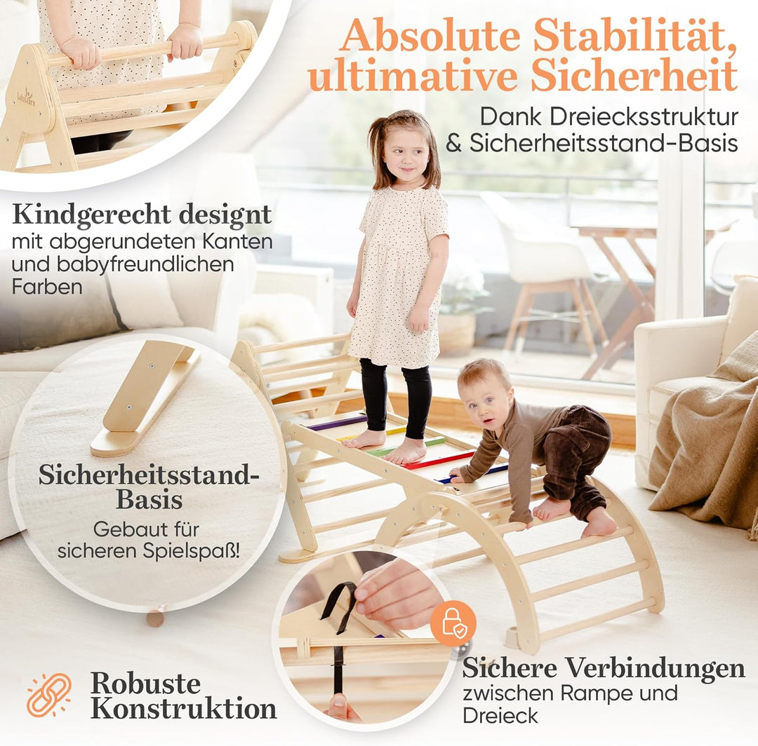 Lululearn® Klettergerüst [FALTBAR] ideal für Indoor & Outdoor-Bereich - Kletterdreieck & Kletterboge