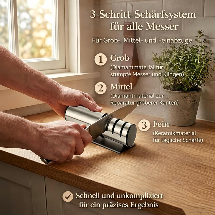 Messerschärfer Rollschleifer Set, Diamant Messerschärfer Profi 3 Stufen, Messerschleifer mit 2 Diama
