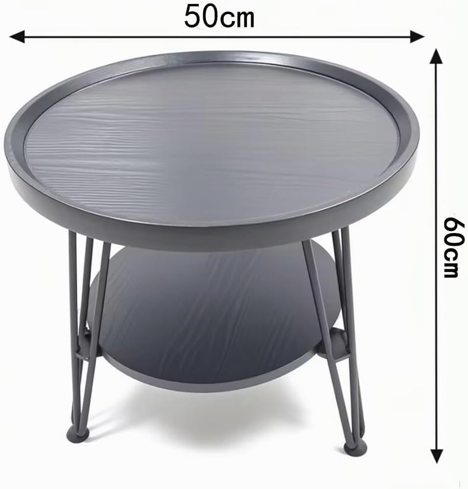Couchtisch Rund mit 2 Etagen, Beistelltisch Holz, Wohnzimmertisch, Schwarzer, Grösse des grossen Bei