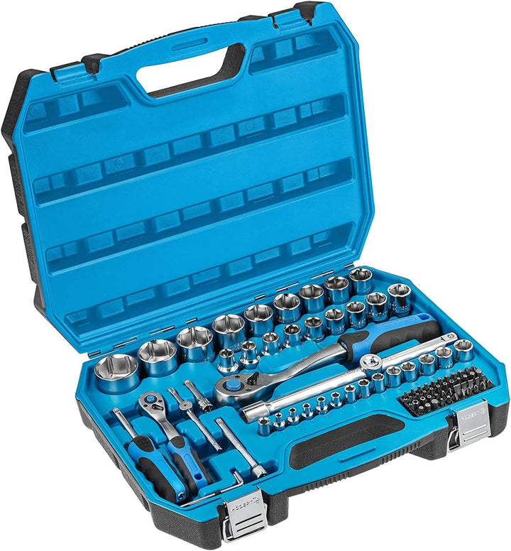 Högert Technik - Werkzeugset I Steckschlüssel, Bits und Zubehör I 1/4” und 1/2” I Legiertem Cr-V-Sta