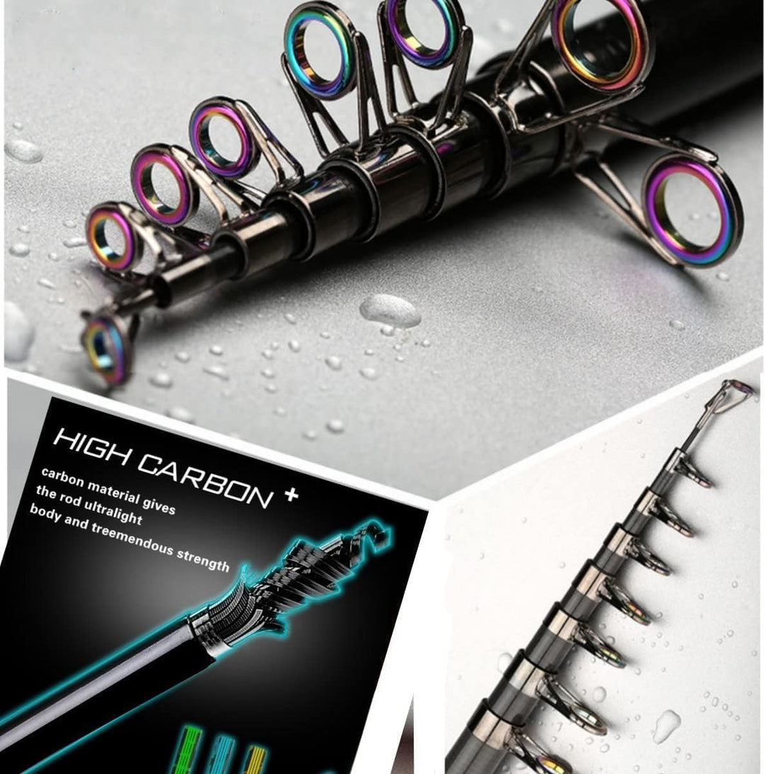 BNTTEAM Neue Tragbare Angelrute 99% Kohlefaser mit fluoreszierender Rute Spitze,Teleskopische Super