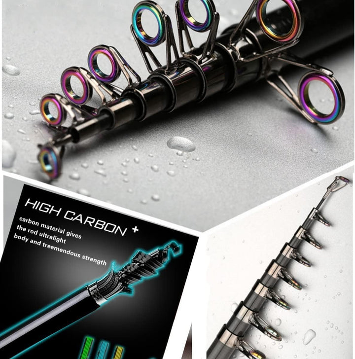 BNTTEAM Neue Tragbare Angelrute 99% Kohlefaser mit fluoreszierender Rute Spitze,Teleskopische Super