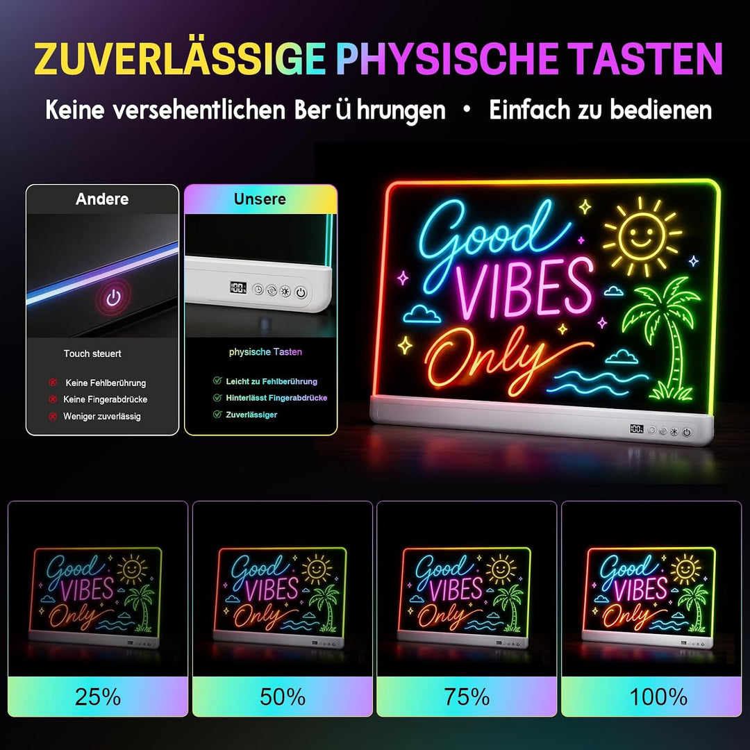 LED Zeichentafel Kinder 18.8 Zoll gross mit Timer &amp; Fernbedienung White, White