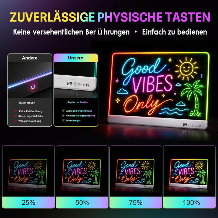 LED Zeichentafel Kinder 18.8 Zoll gross mit Timer &amp; Fernbedienung White, White