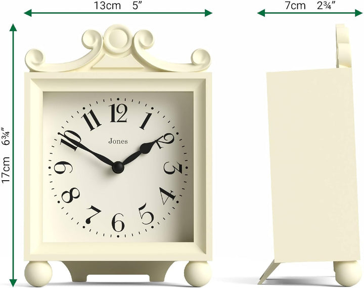 JONES CLOCKS® Parlour Kaminsims Uhr | Klassische Kutschenuhr | Creme | Elegantes quadratisches dekor