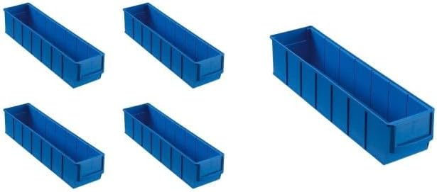SparSet 5x Blaue Industriebox 400 S | HxBxT 8,1x9,1x40cm | 2,2 Liter | Sichtlagerkasten, Sortimentsk