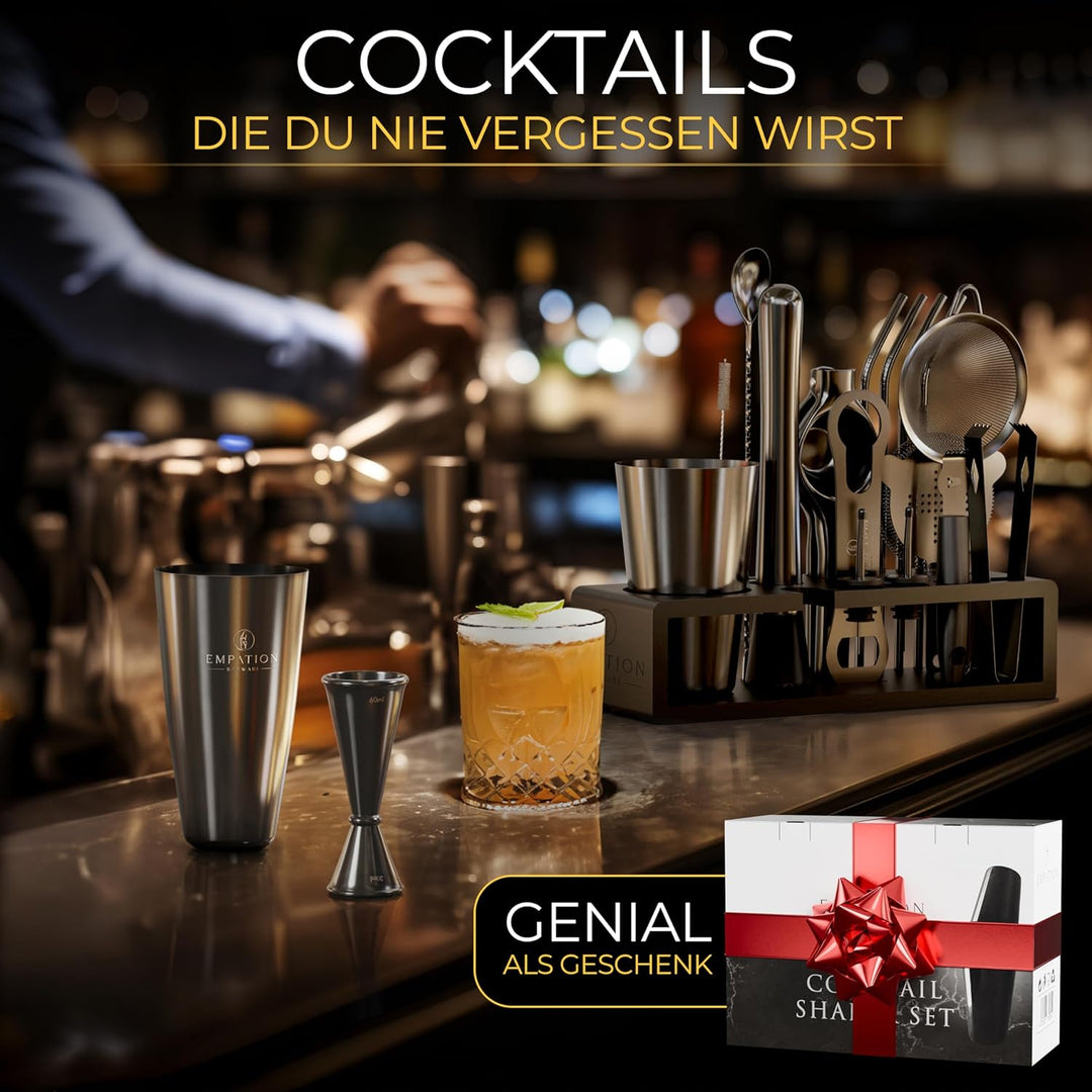 EMPATION Cocktail Set Schwarz [TESTSIEGER], 825ml Cocktail Shaker mit Bar Zubehör für Cocktails, Bar