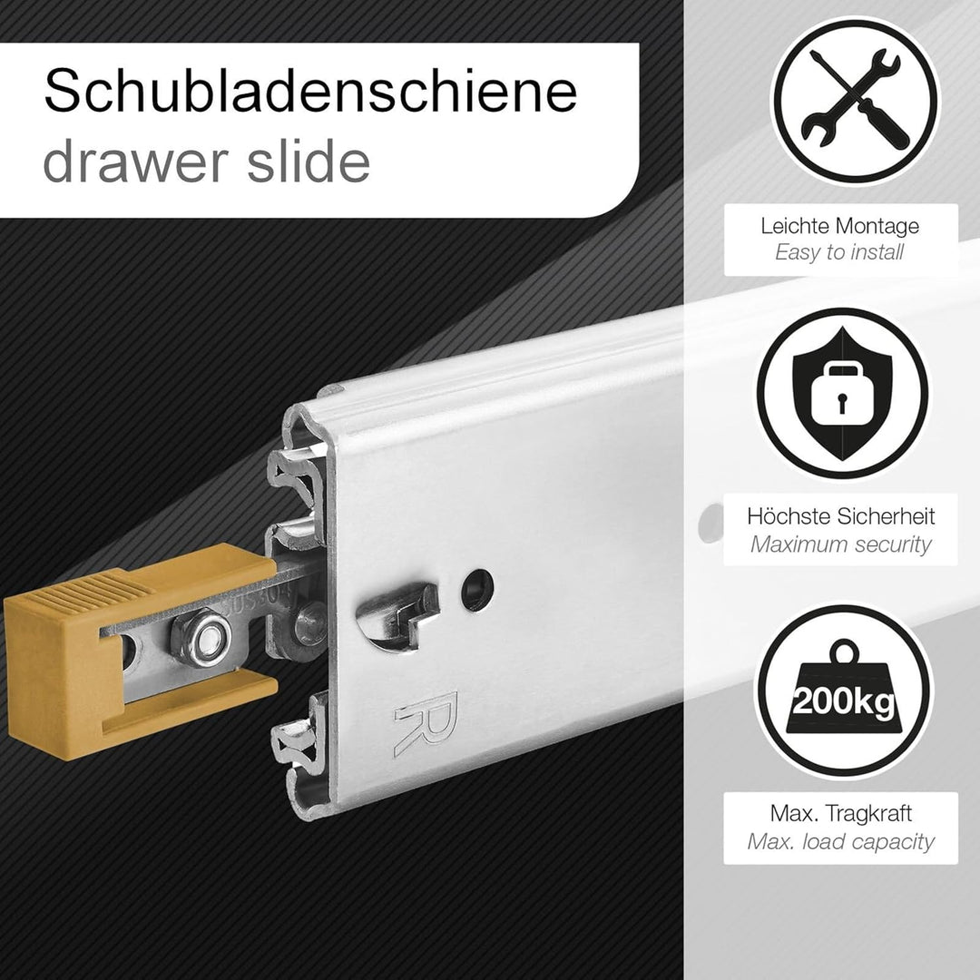 1 Paar Vadania Schwerlastauszüge 650 mm Kugelauszug mit einer Belastbarkeit von 200 kg und Feststell
