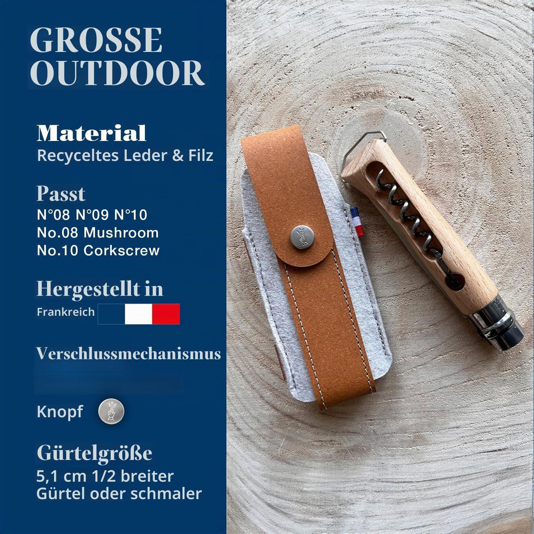 Opinel Outdoor-Etui L aus recyceltem Leder &amp; R-PET-Filz – Braun – Nachhaltige Messertasche für Opine