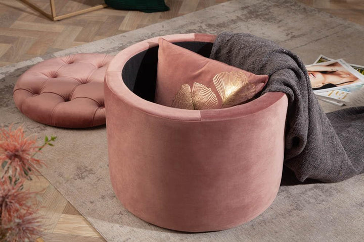 Riess Ambiente Eleganter Hocker MODERN BAROCK 50cm Altrosa Samt Couchtisch Tisch Aufbewahrungskorb S