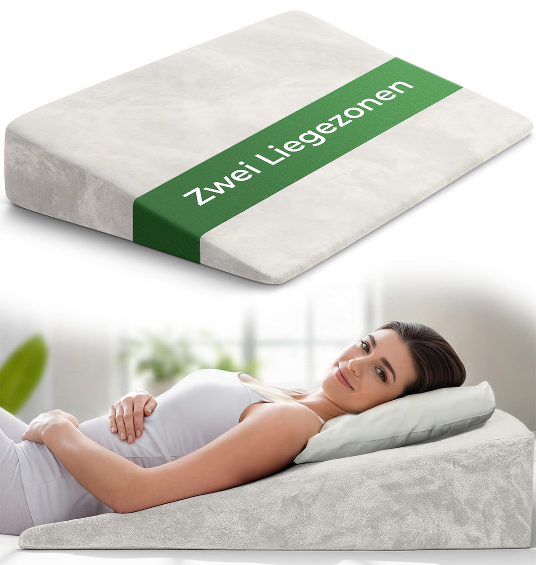 Keilkissen für Bett und Couch, Matratzenkeil, Reflux Kissen [mit 2 Liegezonen], Lesekissen zur Schla