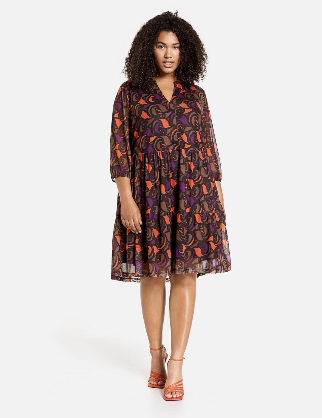 SAMOON Damen 181001-26302 Kleid, Black Gemustert, 46
