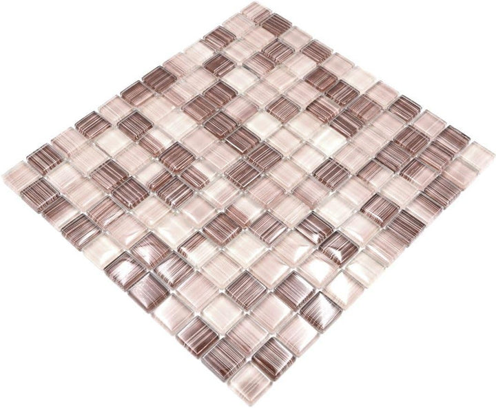 Mosaik Quadrat Crystal strichbeige Glasmosaik Transluzent Transparent 3D Fliesenspiegel, Mosaikstein