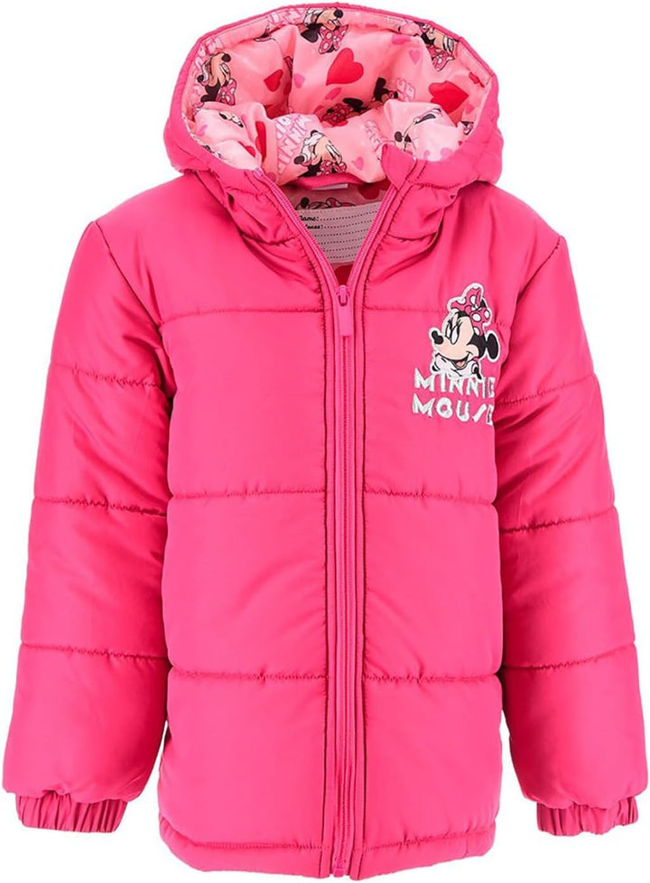 Disney Minnie Mouse Mantel für Mädchen, Warme und Weich Gepolsterte Jacke, Kapuzenmantel für Mädchen