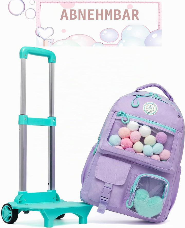 HTgroce Lila Süsser Kinder Trolley Rucksack Schultasche Schulranzen Mädchen schultrolleys Schulrucks