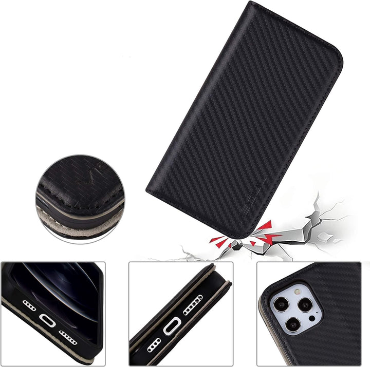 VISOUL iPhone 12 Mini Hülle,Handyhülle iPhone 12 Mini [100% Echtleder] [3 Kartenfächer] [Verdichtes