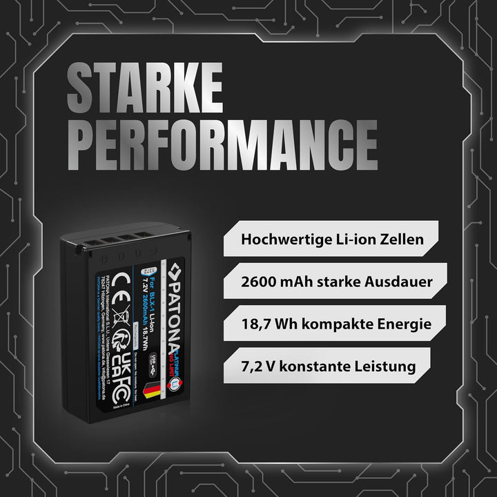 PATONA Platinum BLX-1 Akku 2600mAh / 18,7Wh / 7.2V USB-C Input kompatibel mit Olympus OM-1 OM-3 OM1