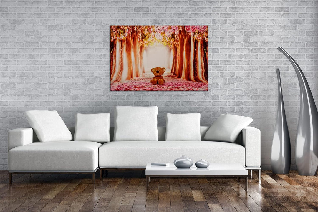 deyoli Stofftier Teddy im Märchenwald Format: 60x40 als Leinwand, Motiv fertig gerahmt auf Echtholzr
