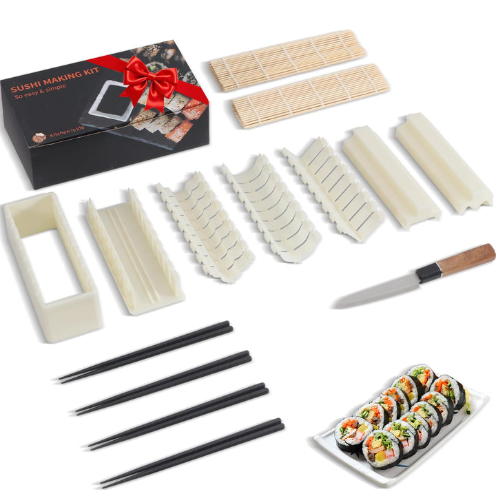 MLRYH Sushi-Macher Set, 14-tlg. Sushi-Kit für Anfänger mit Rolle, Schneideform, Messer, Matten und S
