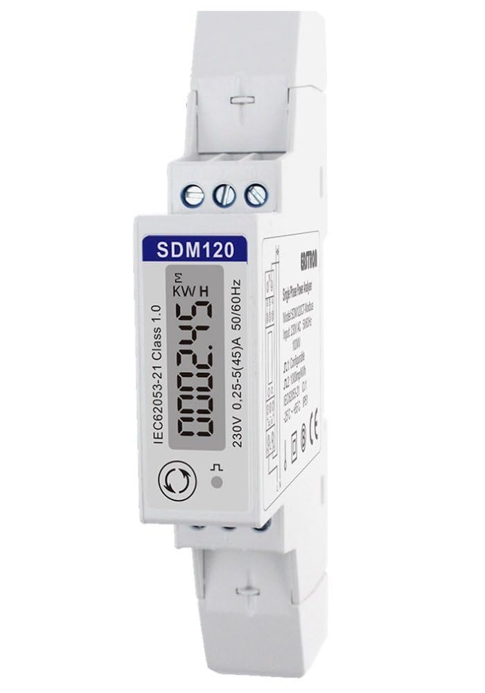 EASTRON SDM120 Stromverbrauchsmesser - einphasig - Modbus RS485 RTU - Stromzähler Hutschiene, 45A kW
