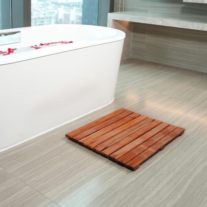 VaeFae Teak Duschmatte rutschfeste Badematte Luxus Spa Matte Holzmatte für Badewanne 50.8 x 50.8 cm