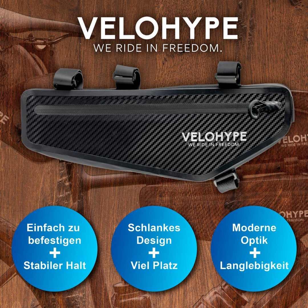 Velohype® Bikepacking Rahmentasche | 3 Liter | 100% Wasserdicht | extrem Fester Halt | reissfestes C