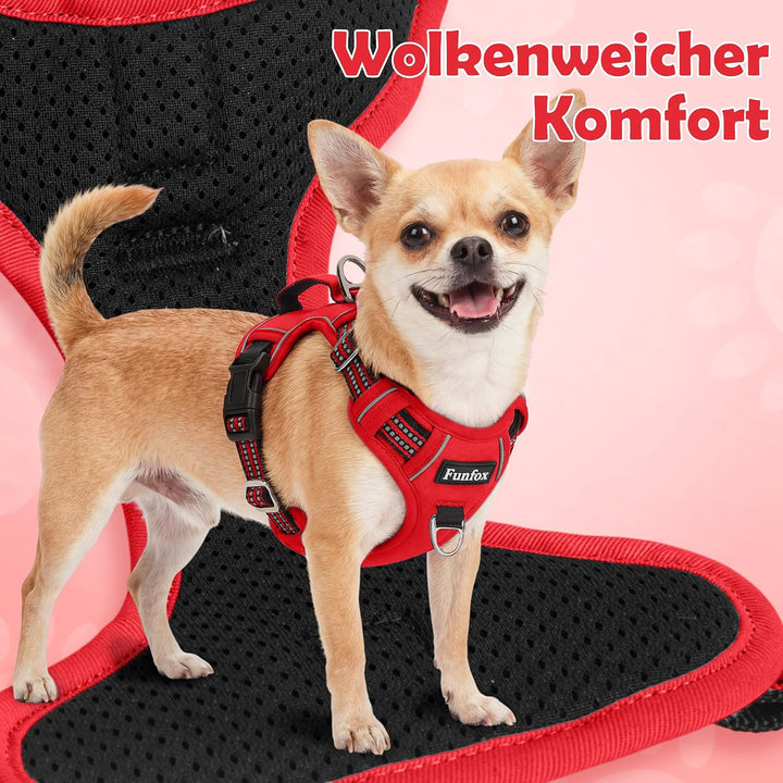 Funfox Hundegeschirr Mittelgrosse Hunde [M] - Verstellbares Anti-Zug Brustgeschirr mit Griff &amp; Refle