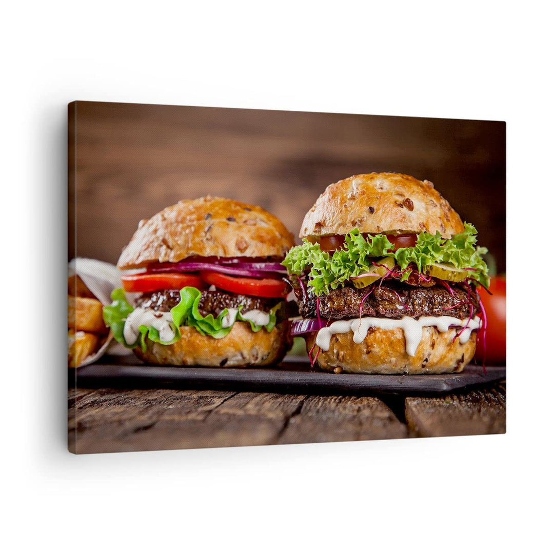 Bilder auf Leinwand Amerikaner Hamburger Essen Barbecue Leinwandbild 70x50cm Wandbilder Dekoration W