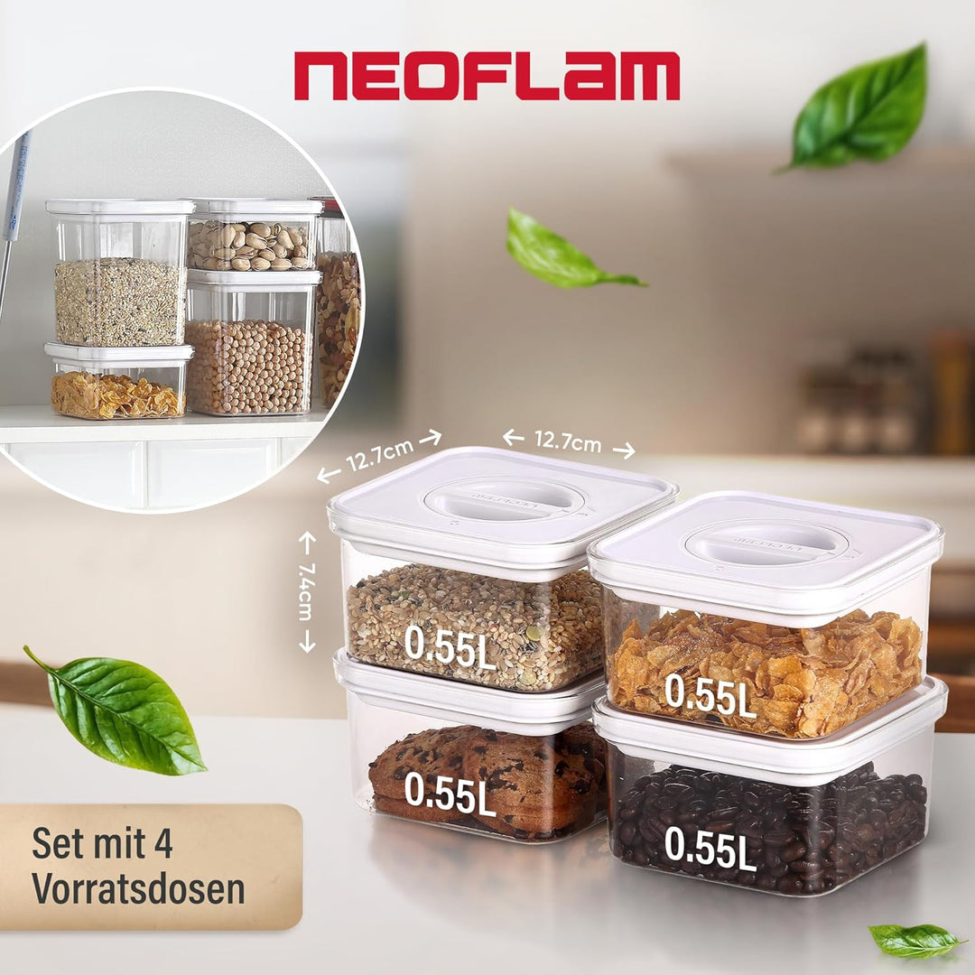 Neoflam® Vorratsdosen mit Deckel Luftdicht, Vorratsorganizer 4er Set BPA-frei, Vorratsbehälter mit E