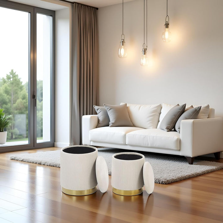 AllEquip 2er-Set Sitzhocker Samt Schminktisch Pouf Hocker mit Stauraum Ottoman Aufbewahrungshocker (