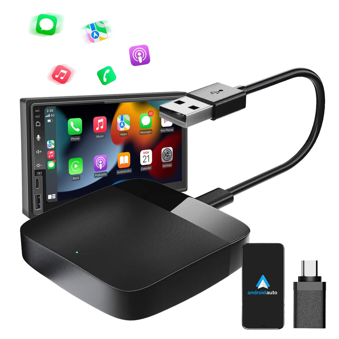 Wireless Android Auto Adapter mit integriertem Kabel, Android Auto Kabellos Adapter für Auto, Plug &